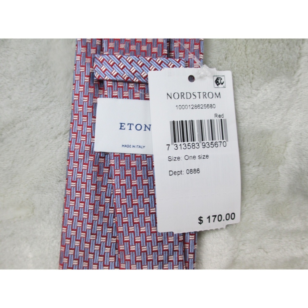 NEW ETON Neck Tie Mens Red Geometric Silk Made In Italy Casual - Picture 4 of 9